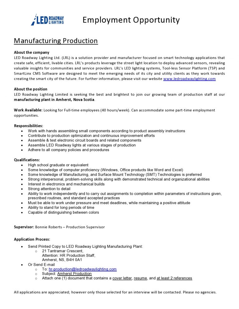 Manufacturing Production Job Posting Nova Scotia Works CANSA